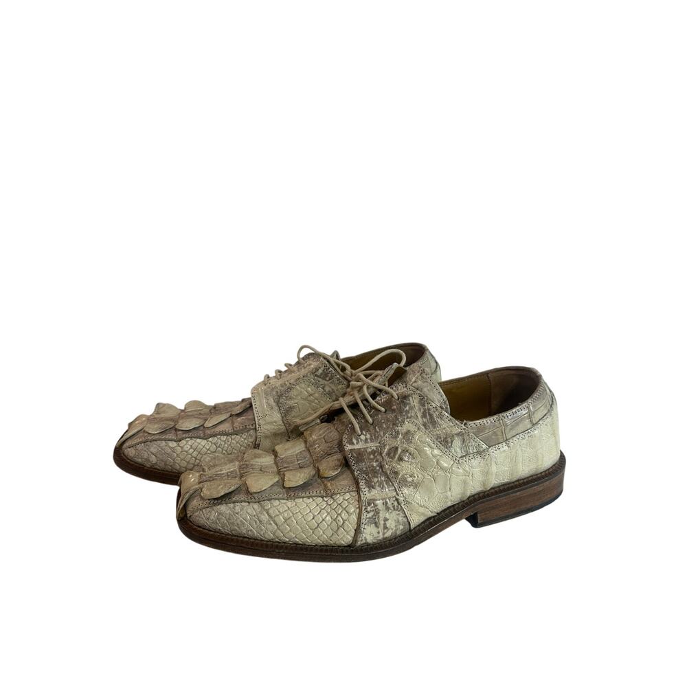 Slick Exotica Hornback Crocodile Oxford Dress Shoes Beige Cream Sz 10.5 Nice!